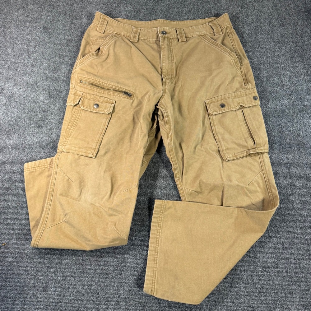 Duluth Trading Co Mens Fire Hose Cargo Work Pants Tan Khaki 38x30 Cotton Canvas